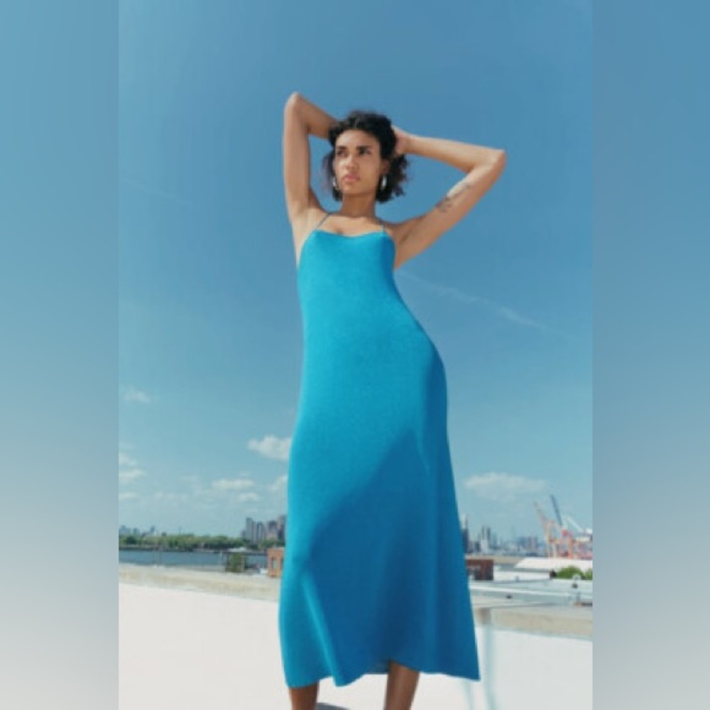ZARA Metallic Thread Halter Dress